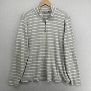 LL BEAN Sweater Womens XL French Sailor Striped Mock 1/4 Zip Ribbed Cotton Gray